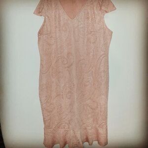 Peach Jacquard Print V Neck Ruffled Hem Sheath Dress Plus 6X NWOT